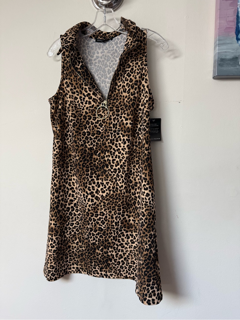 Boston Proper Leopard Print Sleeveless Mini Dress in Brown and Black